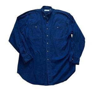 ASH CREEK TRADING Mens XL Cotton Button Down Long Sleeve Y2K Navy Blue